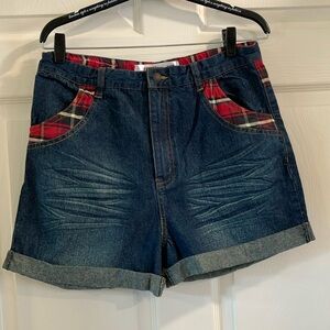 NWT Ladies Short Jeans The Beauty Collection-Plaid Trim Denim Shorts Retro